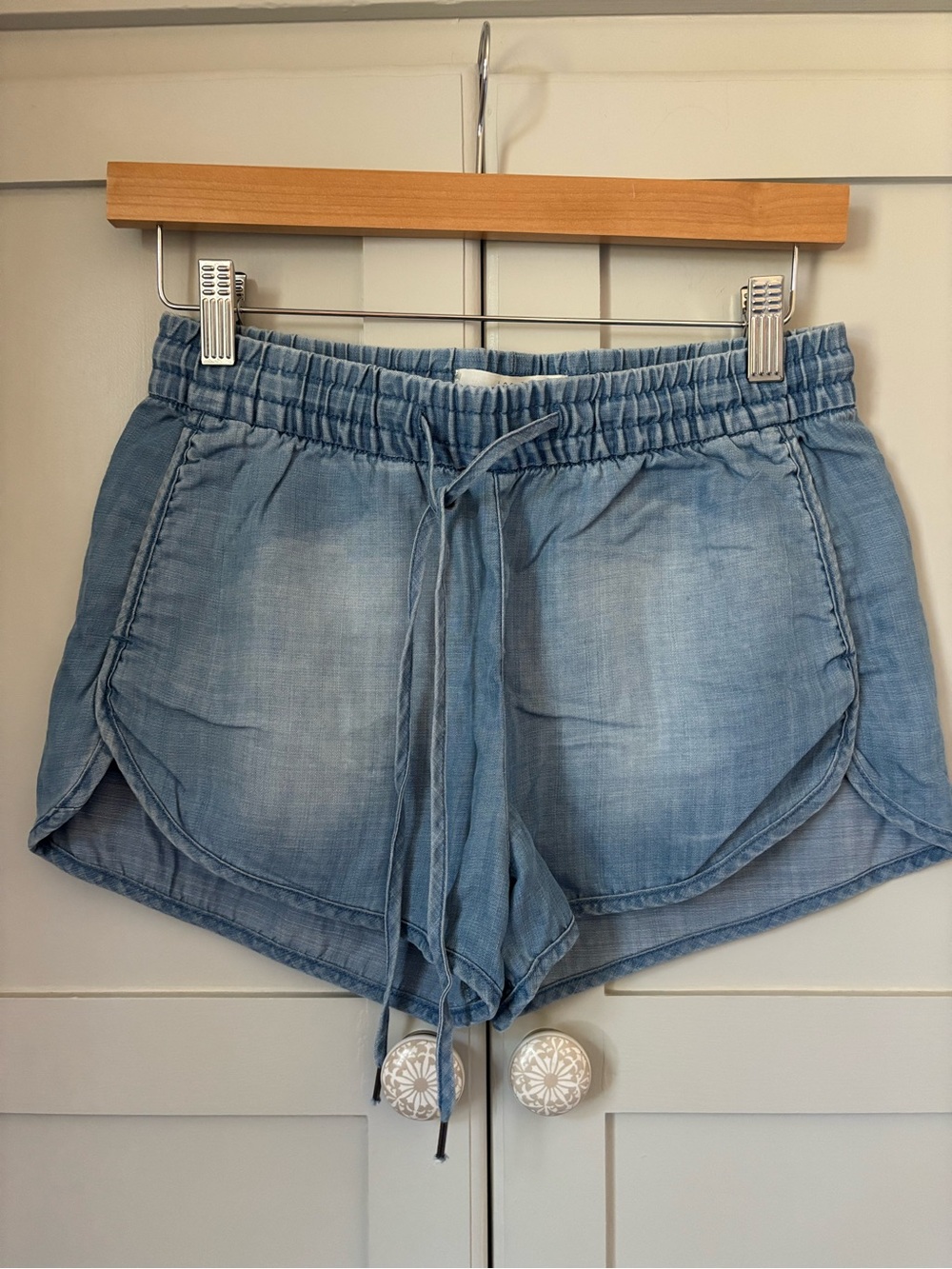 H&M Light Blue Drawstring Denim-Style Athletic Shorts